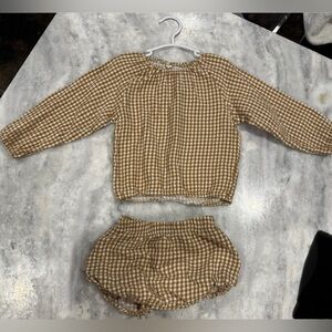 Quincy Mae Tan Gingham toddler Set